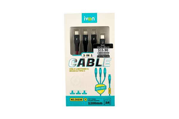 Ivon Type-C 3-in-1 Cable CA236 1 piece